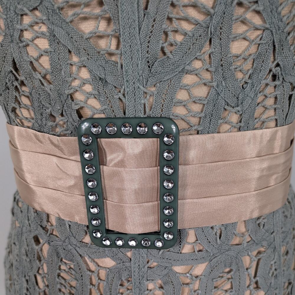 Vintage Betsey Johnson Midi Dress 10 Green 90s Y2K Crochet Lace Grunge Strapless - Picture 3 of 16